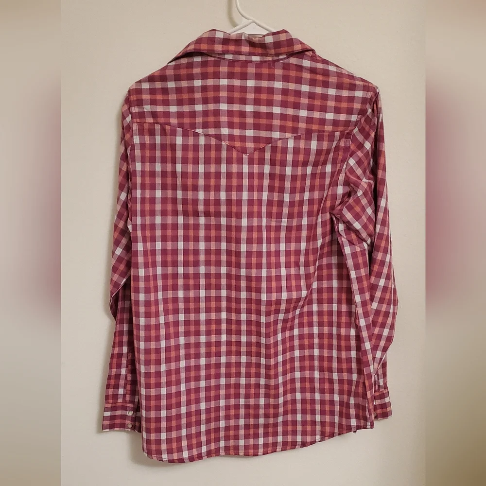 Wrangler Women's Wrancher Pearl Snap Button Up Pink Plaid Top Size Medium Rodeo - Picture 6 of 6
